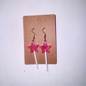 Pink star lollipop wand handmade earrings